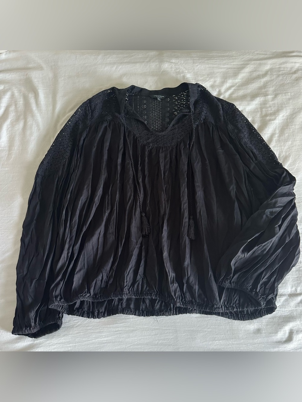 Lucky Brand Black Lace Trim Long SLucky Brand Black Lace Trim Long Sleeve Blouse